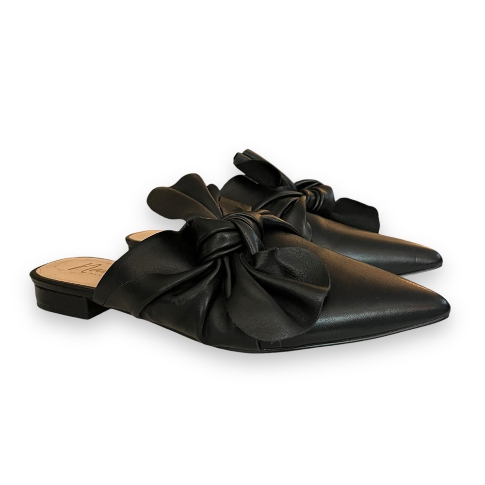 Nanette Lepore Black Leather Bow Mules